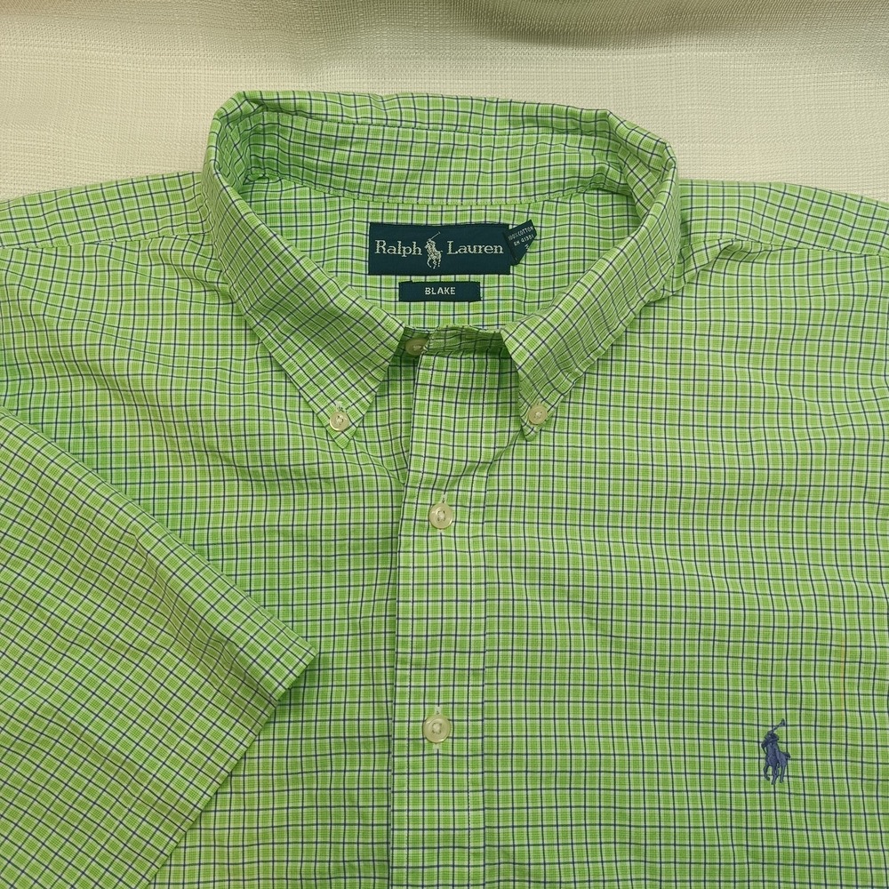 Ralph Lauren Blake Men's 2XB Big Green Plaid Short Sleeve Shirt Casual Cotton